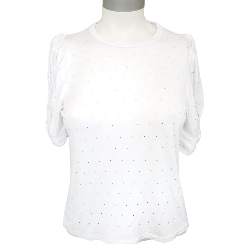 GENERATION LOVE Amelia Crystal embellished puff sleeve tee white t-shirt Size S